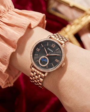 Fossii_l Jacqueline Sun Moon Multifunction Rose Gold Black