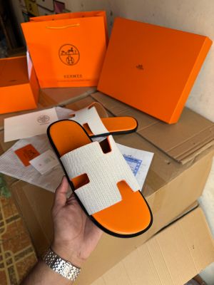 Hermees Mules Cream Orange UA 232