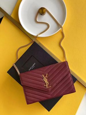 Ysl Envelope Burgundy Wine Crossbody ShoulderBag With OG Box Dust Cover 10822