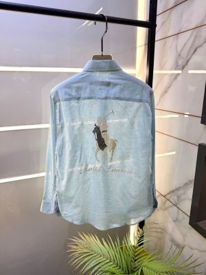 Ralp_Lauren Linen Sky Print White Embroidery Logo Premium Shirt F4020-SK