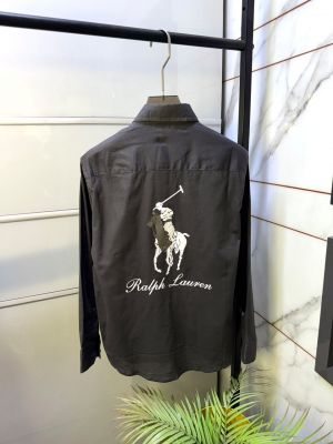 Ralp_Lauren Linen Dark Gray Print White Embroidery Logo Premium Shirt F4020-DGY