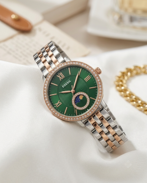 Fossii_l Jacqueline Sun Moon Multifunction 2Ton Rose Gold Green