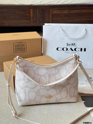 Coaach Laurel Premium Leather Shoulder Bag With OG Box & Dust Bag & Charm (Beige - 1206)