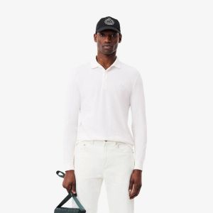 Lacost White Polo Neck Full Sleeves Premium Collar T-shirt F5115-WH