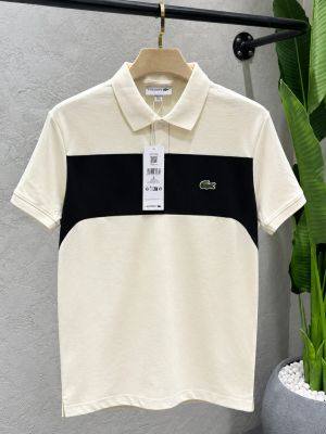 Lacost Cream Premium Cotton Pique fabric Polo Tshirt with Front Design and Embroidered Logo 4519