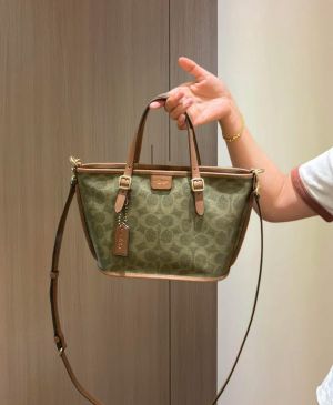 Coacch Taxi 21 Green Brown SmallTote With OriginalBox DustCover