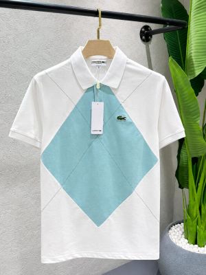 Lacost White Ice Premium Cotton Pique fabric Polo Tshirt with Front Design and Embroidered Logo 4515