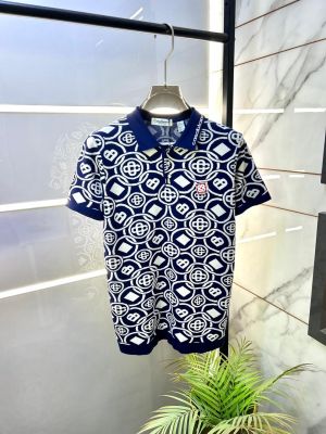 Casablanca Imported knitted Monogram Super Premium Navy Collar Neck Polo T-shirt F3610-NY