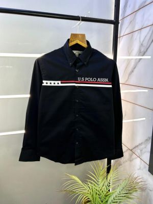 Sale Us Polo Black Oxford Lycra Premium Shirt F2736-BL