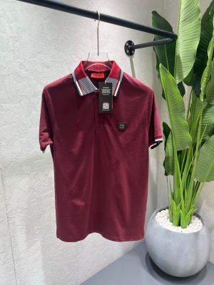 Hugo Bos Maroon Premium Cotton Matty Fabric Tshirt with Collar Design and Patch Logo 4563