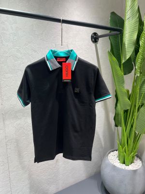 Hugo Bos Black Premium Cotton Matty Fabric Tshirt with Collar Design and Patch Logo 4560