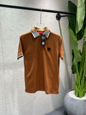 Hugo Bos Brown Premium Cotton Matty Fabric Tshirt with Collar Design and Patch Logo 4562