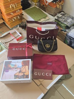 Guccci GG Marmont Premium Shoulder Bag With OG Double Box & Premium Dust Bag & Carry Bag & Accessories (Black - 1229)