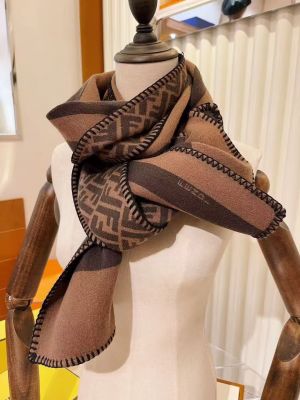 Fenddi FF Logo Woolen Scarf Brown Black Design With Polythene