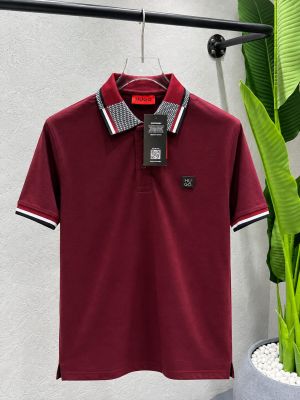 Hugo Bos Maroon Premium Cotton Matty Fabric Tshirt with Collar Design and Patch Logo 4563