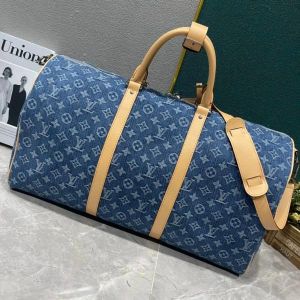 Louiis Vuitton LV Keepall Bandoulire NBA Edition Premium Monogram Unisex Duffle Bag With Dust Bag & Accessories (Denim Brown - 684)