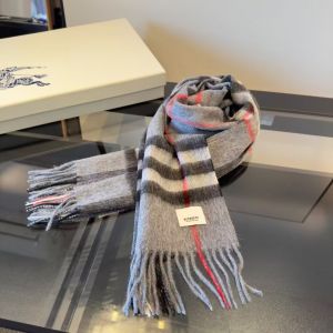 Burberrry Classic Check Pattern Woolen Winter Scarf With Polythene Grey Black White & Red