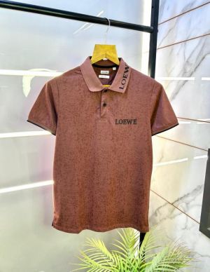 Sale Loewe Logo Brown Premium Back Printed Collar Neck Polo T-shirt F2802-BR