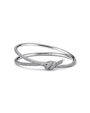 Tiffany & Cco Silver Double Row Hinged Bangel In Silver With Diamonds