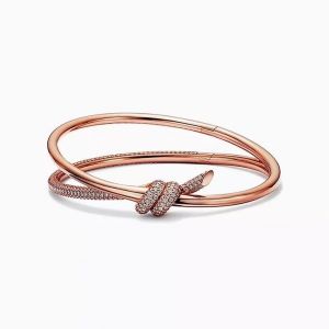 Tiffany & Cco Rose Gold Double Row Hinged Bangel In Rose Gold With Diamonds