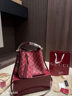 Guccci GG Emblem Premium Bucket Bag With OG Box & Dust Bag (Burgundy - 1250)