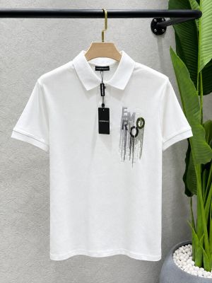 Emporio Arma White Premium Imported 240 GSM Interlock Lycra Fabric Polo Tshirt with Front Embroidered Style Design Logo 4565