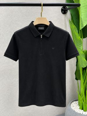 Emporio Arma Black Premium Imported 240 GSM Interlock Lycra Fabric Polo Tshirt with Collar Design And Embroidered Logo Zip Style 4564