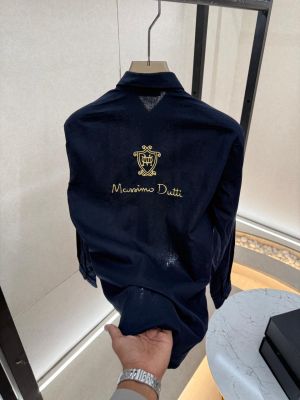 Massimo Dutti Navy Linen Back Printed Premium Shirt With Brand Box Packing F4030-NY