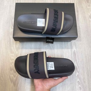 Burbery Embossed Logo Premium Brown Slides
