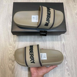 Burbery Embossed Logo Premium Beige Slides