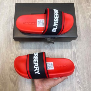 Burbery Embossed Logo Premium Red Slides