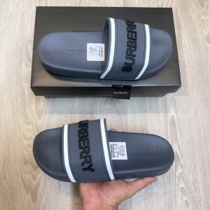 Burbery Embossed Logo Premium Grey Slides