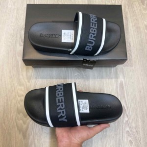 Burbery Embossed Logo Premium Black Slides