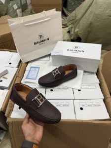 Balmaiin Signature Leather Loafers 251127 Coffee