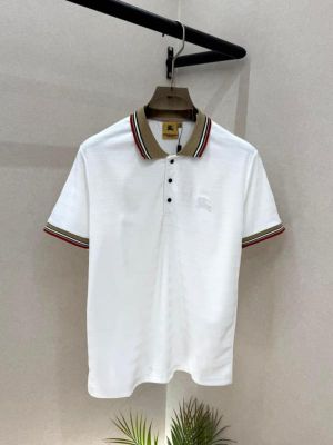 Burberr White Embroidery Logo Premium Collar Neck Polo T-shirt With Brand Box Packing F3582-WH