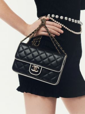 Channel Pearl Classic Panda Flap Shoulder Bag With OG Box & Dust Bag (Black - 1201)