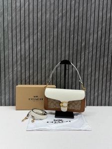 Coacch Tabby 26 Brown White mono Shoulder Crossbody Bag With Original Box 2 Belt (Short Long)
