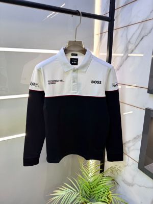 Boss Porsche Edition White Polo Neck Full Sleeves Premium Collar T-shirt F5059-WH