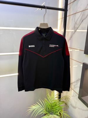 Boss x Porsche Edition Black Polo Neck Full Sleeves Premium Collar T-shirt F5059-Bl