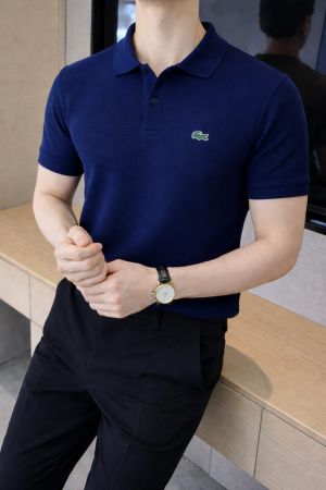 Lacost Imported knitted Super Premium Navy Collar Neck Polo T-shirt F3466-NY