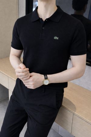 Lacost Imported knitted Super Premium Black Collar Neck Polo T-shirt F3466-BL