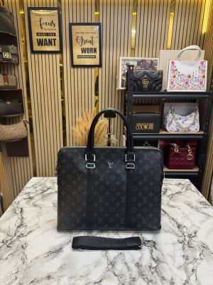 Loui Vuitton Black Monogram Eclipse Leather Laptop Bag With Strap (L1967-5)