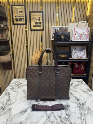Loui Vuitton Brown Monogram Eclipse Leather Laptop Bag With Strap (L1967-5)