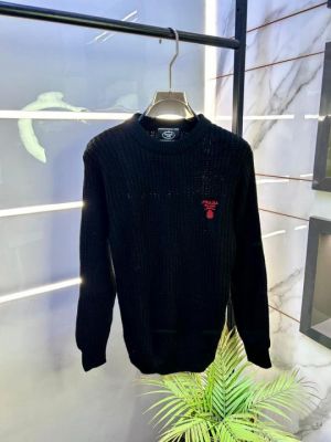 Prad Milano Imported Black Embroidery Logo Premium Pullover F3329-BL