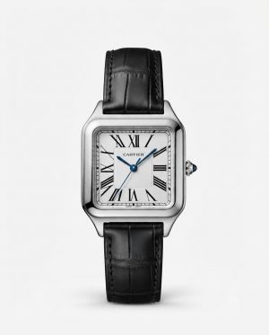 Cartiee_r Santos Dumont Square Black Silver White Dial