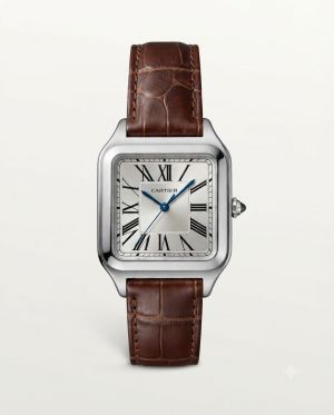 Cartiee_r Santos Dumont Square Brown Silver White Dial