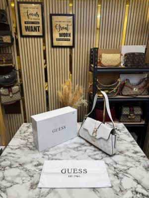 Guess Quilted G Flap Shoulder Bag With Box And Dust Bag (White)