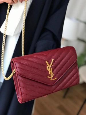 Ysl envelope chain sling bag with og box(9010-wine-red)