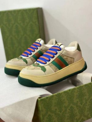 Guccci Screener GG Leather Sneakers Beige Green BlueMens