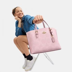 Coac Mollie Tote Bag 25 In Signature Canvas (Powder Pink) with box 5179